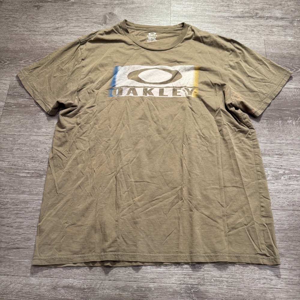 Oakley Shirt Mens XXL Brown Olive Cotton Graphic Tee Regular Fit Streetwear
